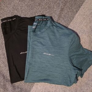 2 Eddie Bauer Men's Motion Tee Short Sleeve T-Shirt, Black& Teal, Size L